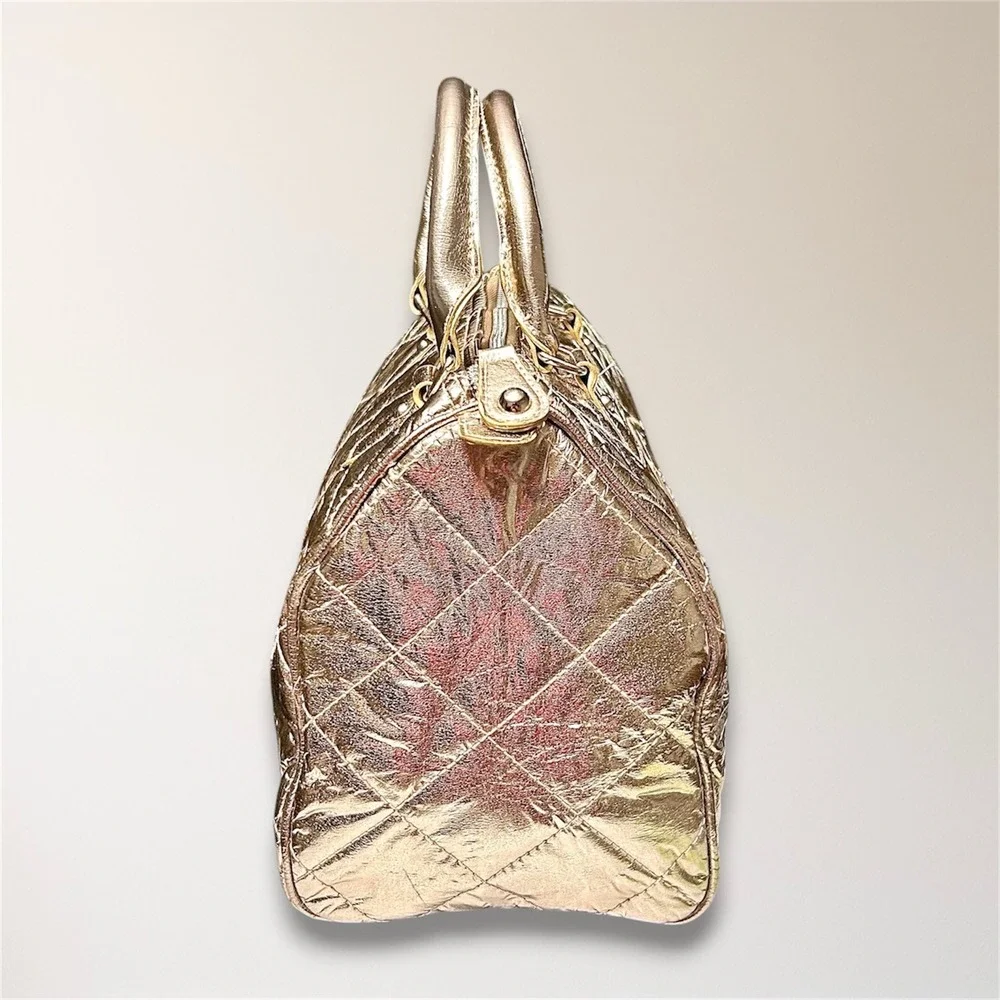 Victorias Secret Angel Metallic Gold Quilted Satchel Travel Y2K Handbag Purse